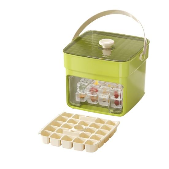 Press-Release Ice Cube Tray with Storage Bin & Ice Shovel Large Capacity Ice Mold for Freezer Leak-Proof Stackable BPA-Free Ice Maker for Home Party
