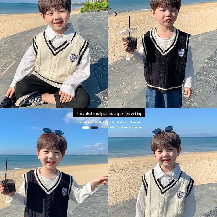 Детский жилет-свитер в студенческом стиле - вязаный жилет на весну и осень для мальчиков и девочек