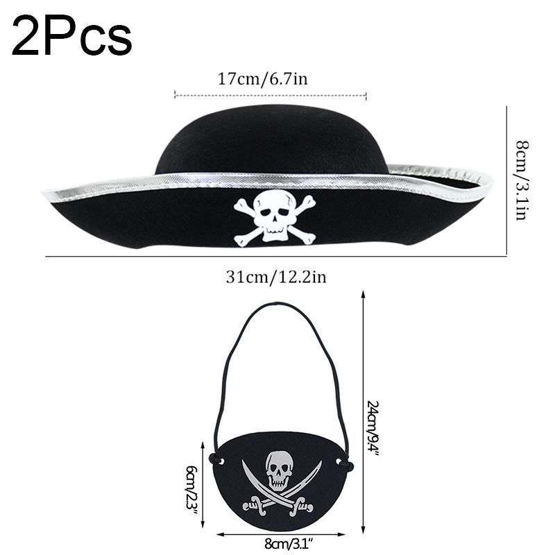 2Pcs/Set Pirate Hat And Pirate Skull Eye Patches Halloween Cosplay Captain Cap Headband For Adult Kids Birthday Party Decor Prop