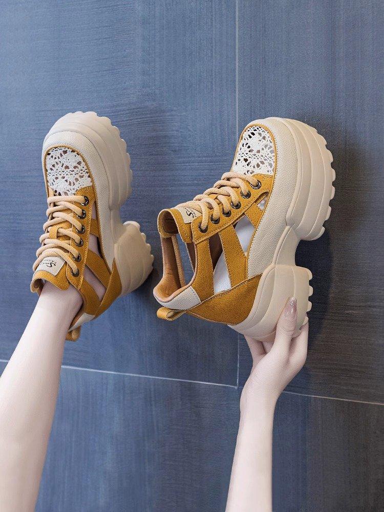 Внутренняя высота каблука-мешка сандалии женские 2024 лето новые толстые подошвы кекс римская мода спортивные танкетка полый каблук