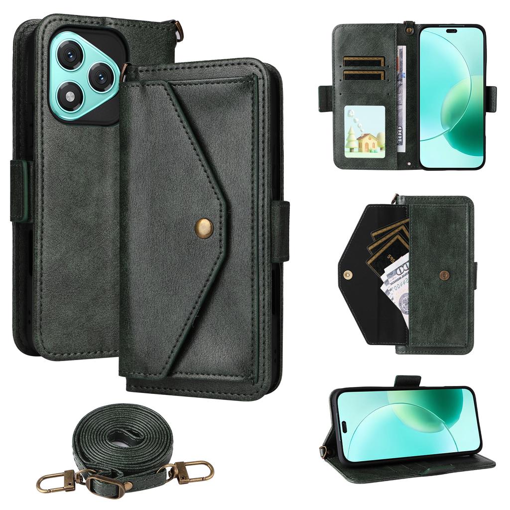 For Honor 400 Lite 5G Leather Case Magnetic Closure Wallet Stand Phone Cover with Crossbody Strap