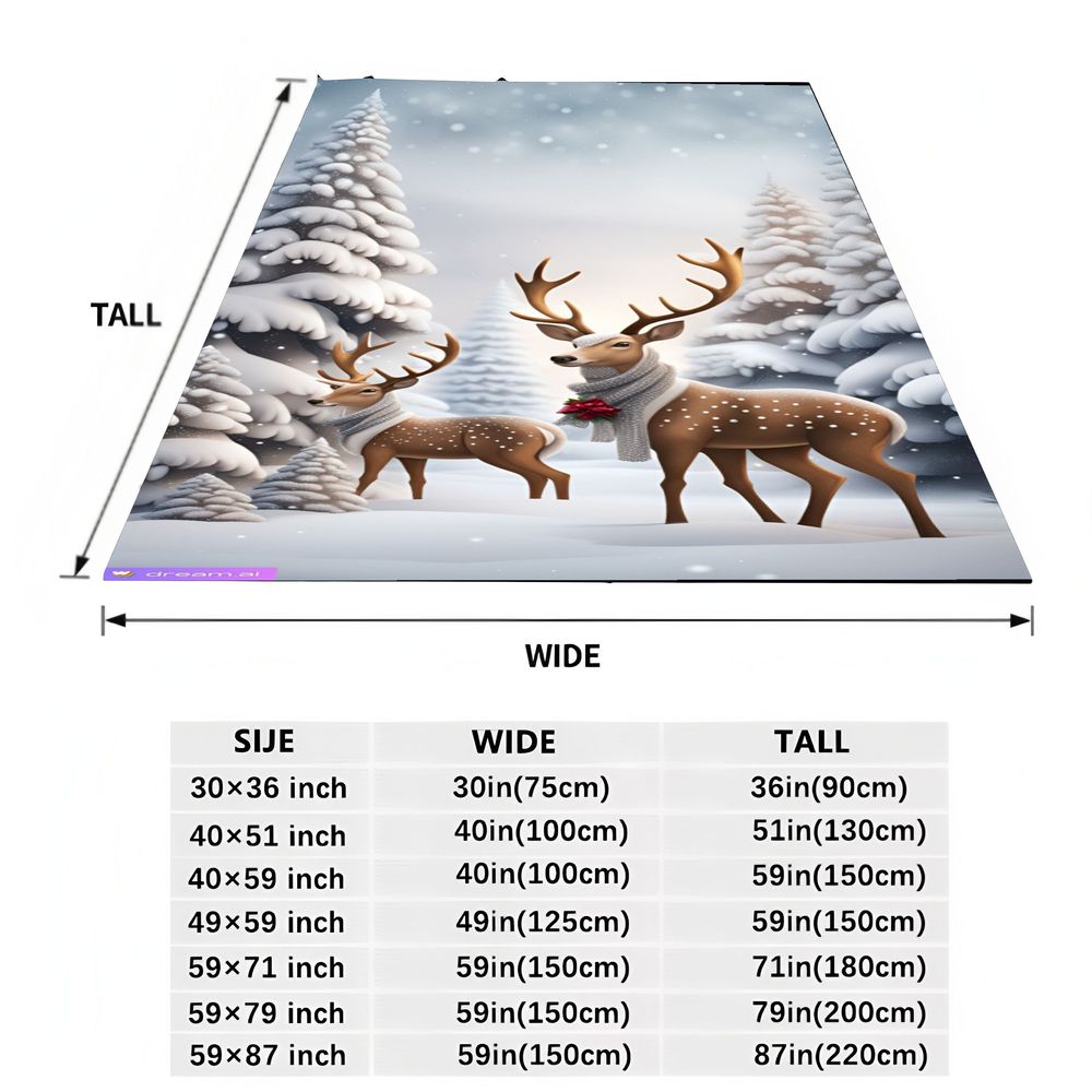 Зимняя сказка Олень Уютный флисовый плед - Мягкий дизайн заснеженного леса с очаровательными коричневыми оленями в серых шарфах - Идеально для