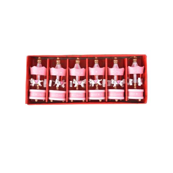 6Pcs Wooden Carousel Christmas Ornament Xmas Tree Hand-painted Merry-Go-Round Hanging Decoration Home Office Holiday Party Pendant