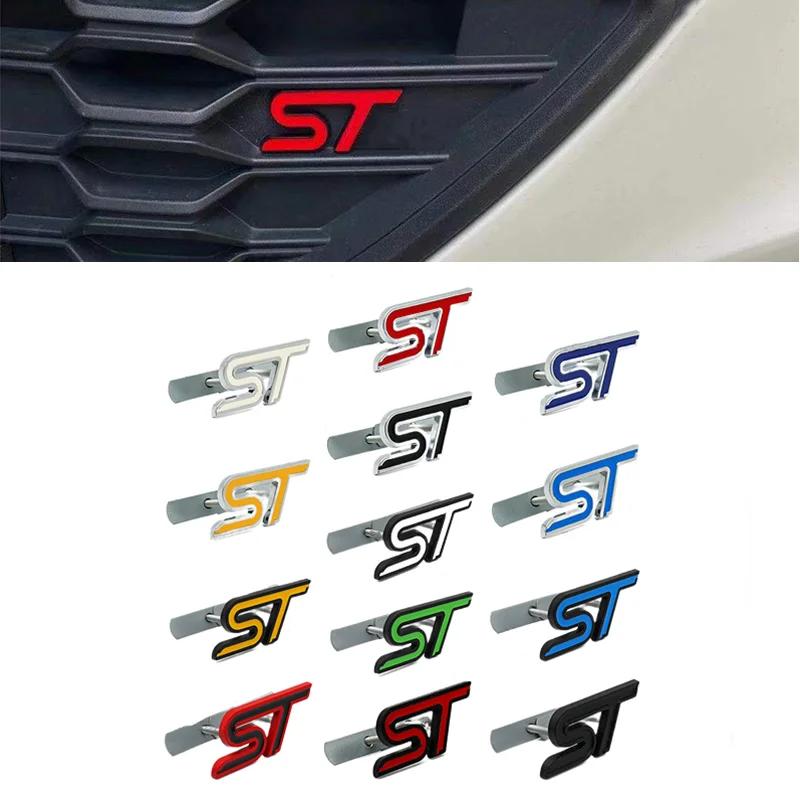 AJF1 3D Metal ST Front Grille Emblem Badge Car Rear Trunk Auto Sticker For Ford Focus Mondeo Fiesta Edge Escort MK2 MK3 MK4 MK5 MK7