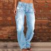Women Jeans High Waist Ripped Slim Fit Solid Color Straight Leg Button Zipper Closure Multi Pockets Daily Wear Casual Long Trousers