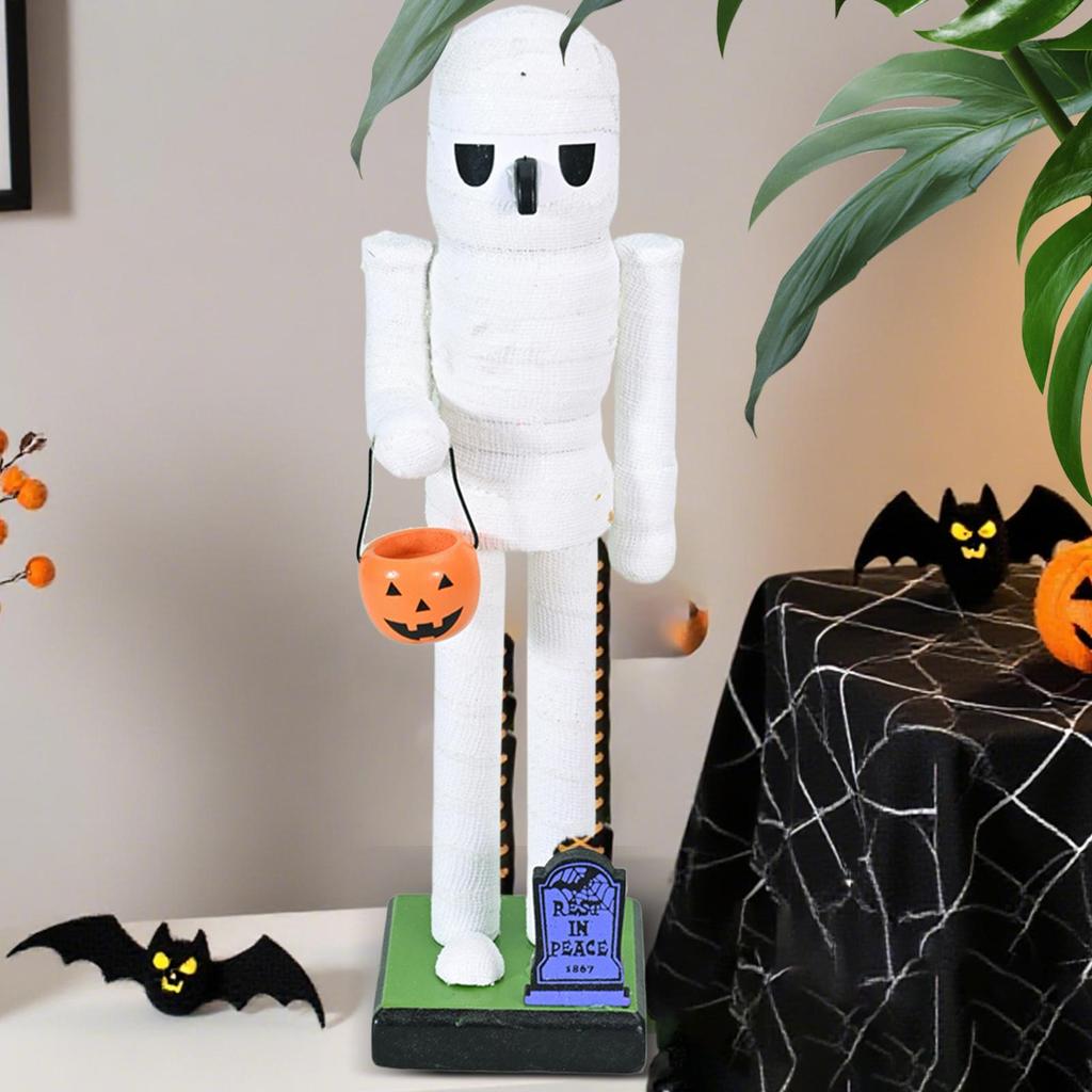 Halloween Nutcracker Statue Wooden Nutcracker Figures Holiday Decor Goody Bag Fillers Spooky Decor Figurine for Home Display