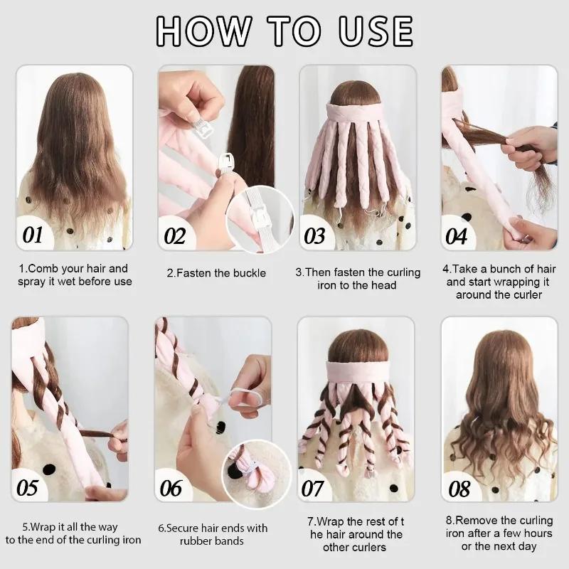 Heatless Sleeping Hair Curlers No Heat Curling Iron Rod Headband Curls Silk Ribbon Hair Rollers Soft Bar Wave Hair Styling Tool