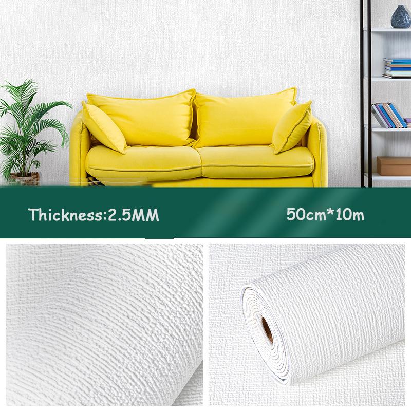 5 Meters / Roll 3D Self-adhesive Thicken Waterproof Wallpaper Linen Textured Pure Color Home Decorative Refurbished Sticker