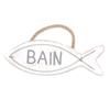 [R6554] - White 'Fish' Wooden Door Plaque (bath) - 12x4cm