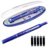 Retractable Fountain Pen Fine Nib Set 0.38mm Black/Blue Ink Transparent Barrel Pen with 5 Refillable Ink Cartridges for Sketching Journaling