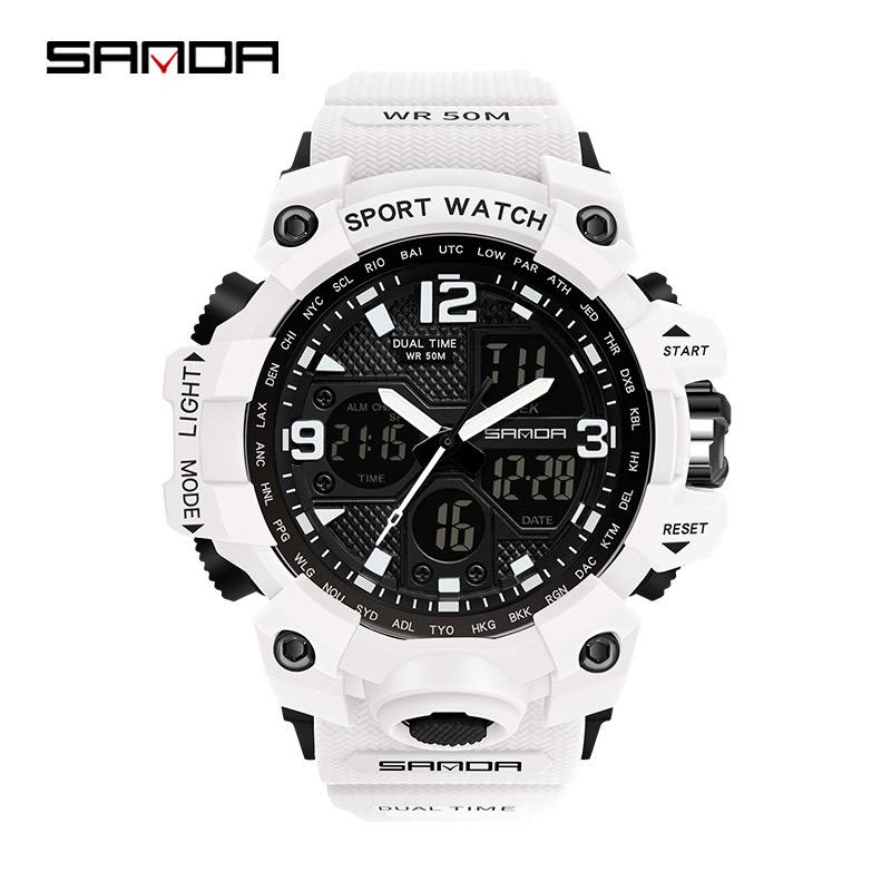 Sanda Молодежная Мода Светящиеся Водонепроницаемые Ударопрочные Будильник Мужские Часы