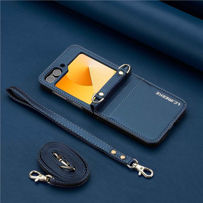 Совместимый с Samsung Z Flip7/6 Чехол-сумка через плечо из кожи, Z Flip5 Чехол-книжка с 3 сложениями для карт.