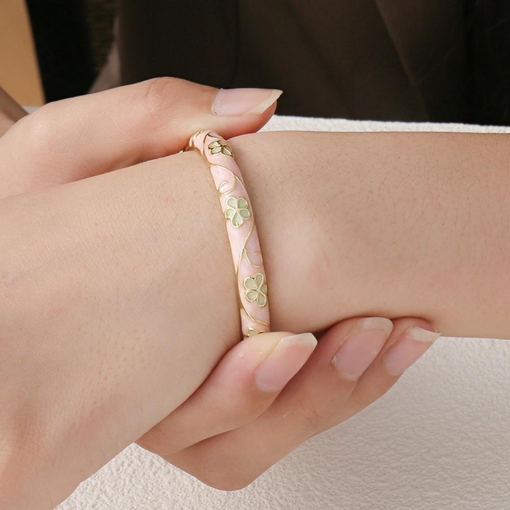 Colorful Vintage Cloisonne Bangle Traditional Women's Hand Bracelet Flower Leaf Bangle Girls
