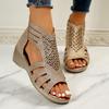 Модные летние сандалии-клинья большого размера с открытым носком и бриллиантами для женщин, новые туфли в римском стиле с круглым носком и вырезами, нескользящие