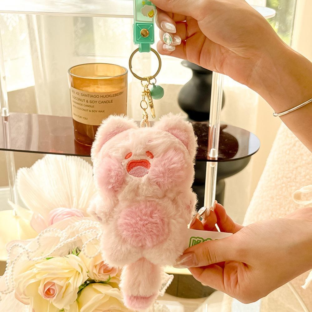 Soft Plush Animal Pendant Pink Cartoon Doll Keychain Purple Cute Cat Key Ring  Girls
