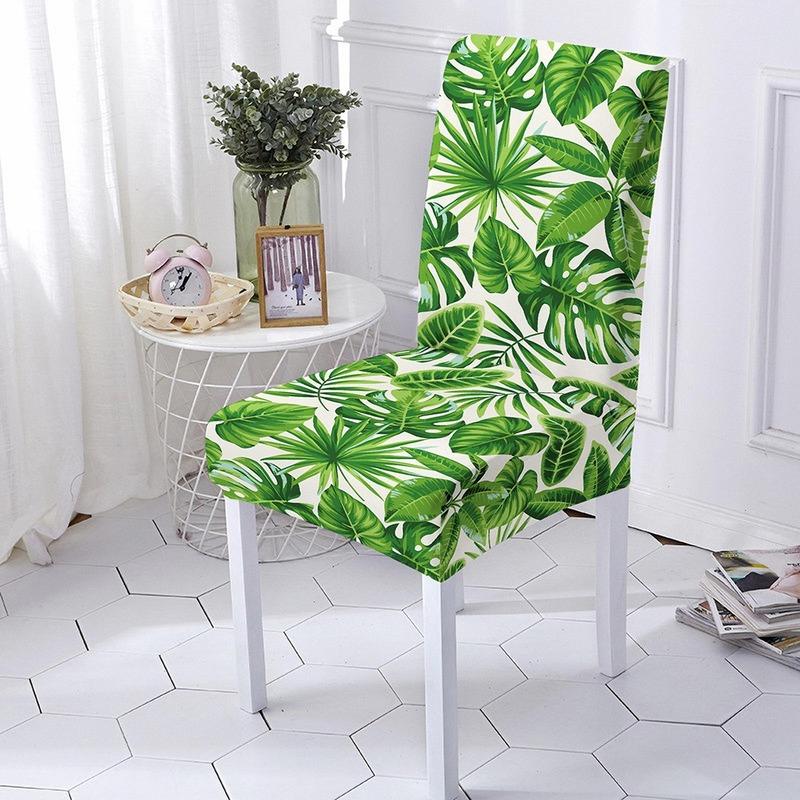 Tropical Plant Print Elastic Chair Cover Washable Green Series All Inclusive Dining Chair Cover Spandex For Restaurant Wedding