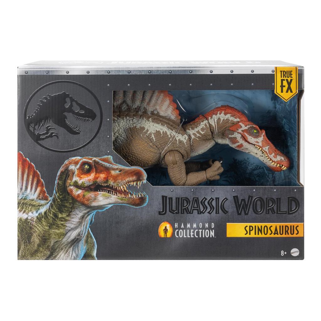 Фигурка Спинозавра Mattel Jurassic World Hammond Collection для Движущегося Динозавра Примерно Возраст JCH09 Дети, Большая, Игрушка, 64,5 см Длиной, 8+, Серый,