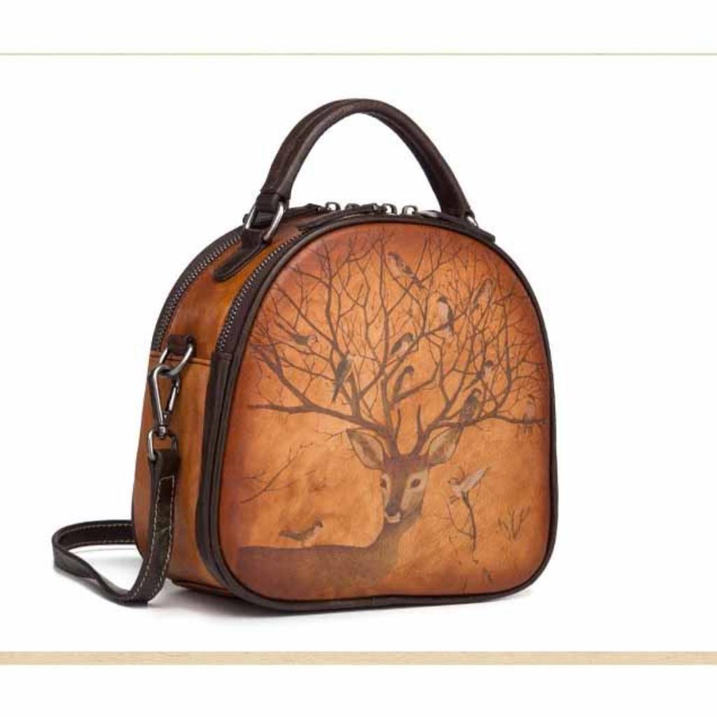 Сумочка из воловьей кожи Street Round сумка Винтажная сумка через плечо с ручным принтом