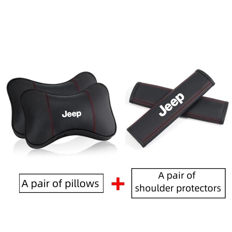 AIN4 Leather Car Headrest Neck Pillow Seatbelt Shoulder Pad Accessories For Jeep Renegade Wrangler Gladiator Grand Cherokee Compass