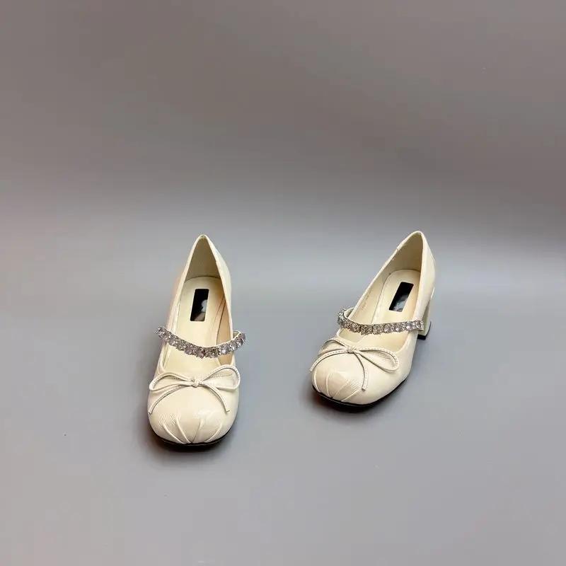 Shoes For Women Korean Style With Bow Square Heels Woman Pumps Promotion Hot And Low Price Non Slip Summer 2024 Discount Social