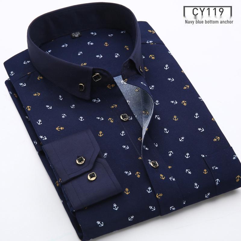 Новая мужская рубашка с длинным рукавом в клетку и цветочным принтом Slim Fit - Корейская повседневная мода