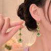 Позолоченные серьги-клипсы в форме веера с цирконами: Китайский стиль, легкая роскошь, длинный подвесной дизайн для женщин