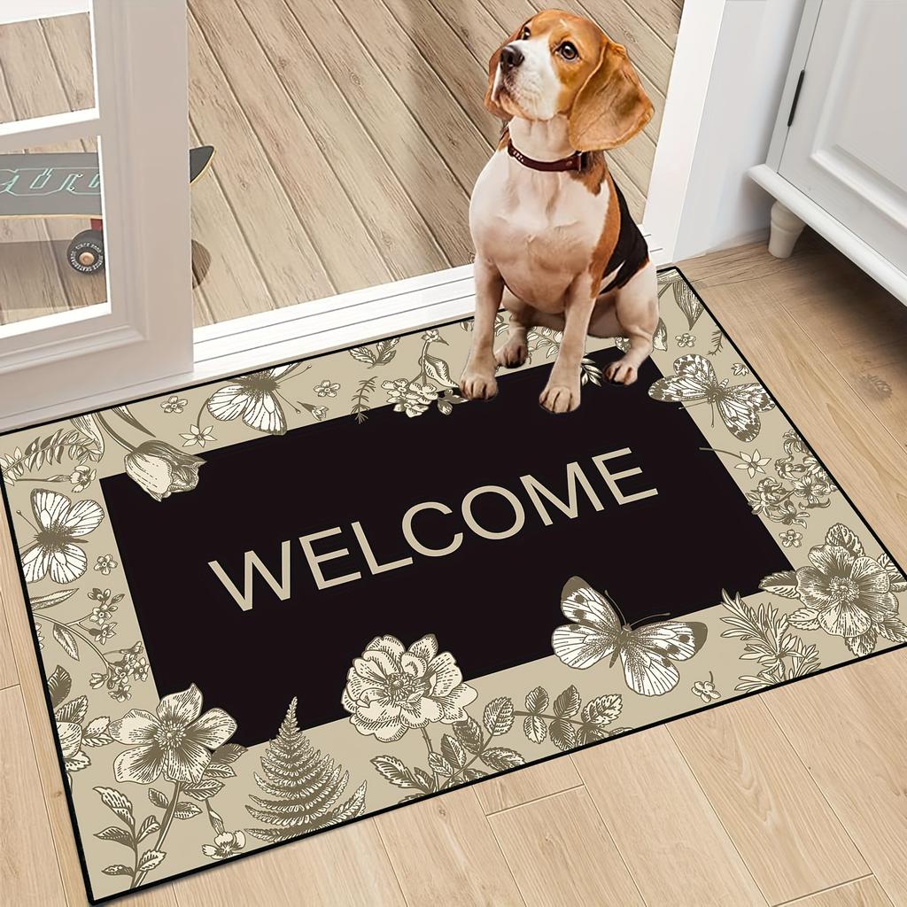 Floral Butterflies Welcome Doormats Entrance Non Slip Floor Mats Carpet Home Decor Indoor Outdoor Use Crystal Velvet