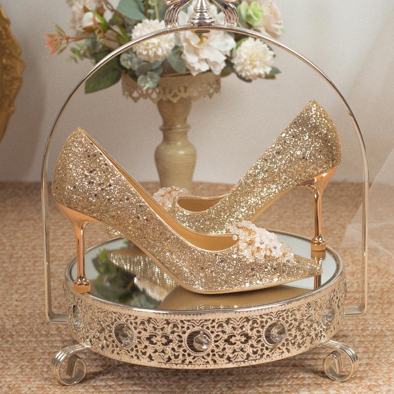 Модная роскошная хрустальная свадебная обувь, сексуальный острый носок, прозрачный жемчуг, стразы, цветок, шампанское, для невесты, 6/8 см, тонкие каблуки, туфли-лодочки для невесты
