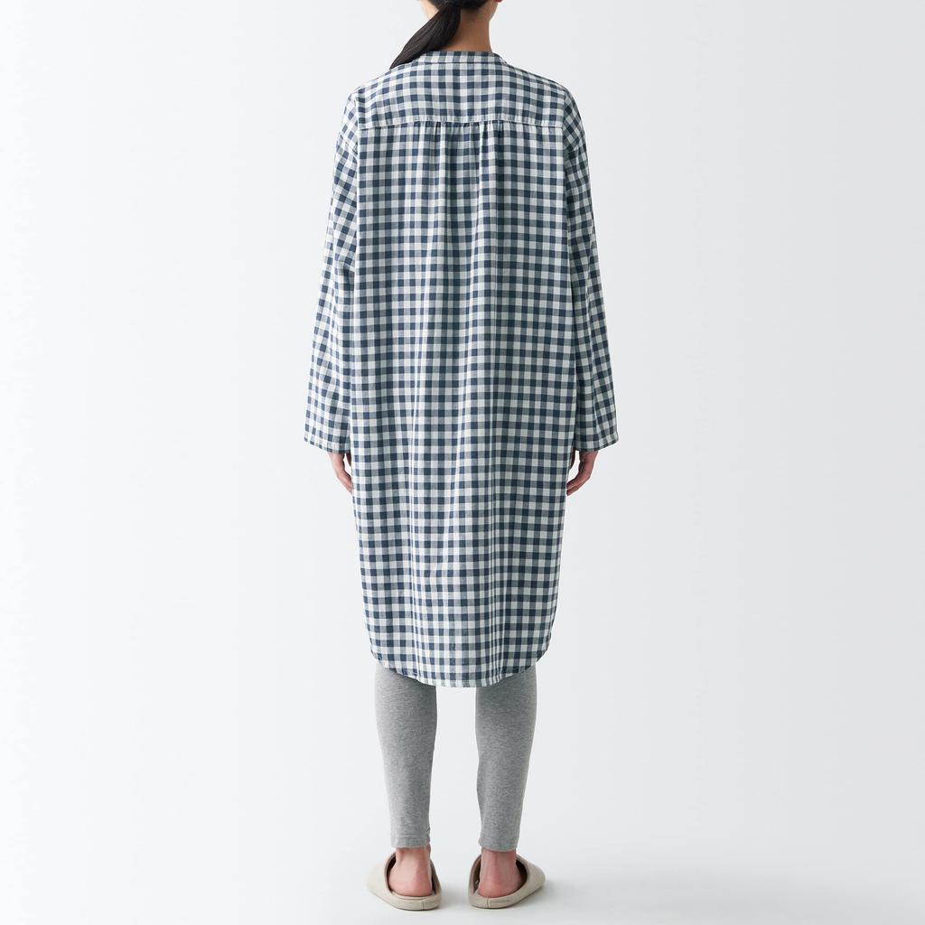 MUJI Пижама двойная марлевая пижама без боковых швов тёмно-синяя клетка S комплект, швы, женская FGD01A2A,