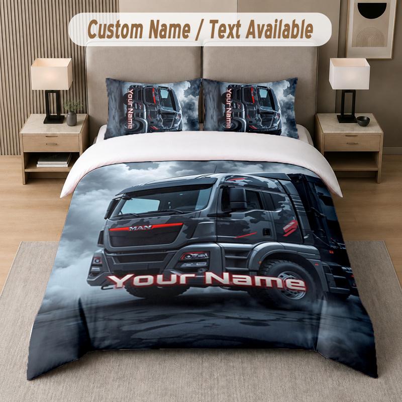 Custom Name Mack Trucks 3Pcs Duvet Cover Set Personalized Text Bedding Pillowcases Bedroom