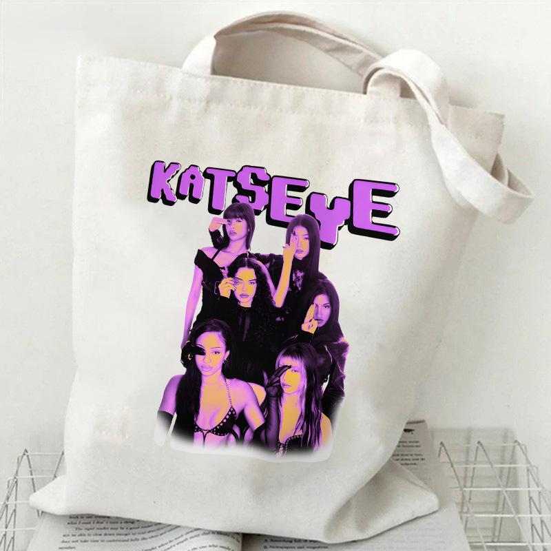 KATSEYE Canvas Tote Bag K-Pop Girl Group Print Shoulder Bag for Commute Daily Outing Large Capacity 60123-6