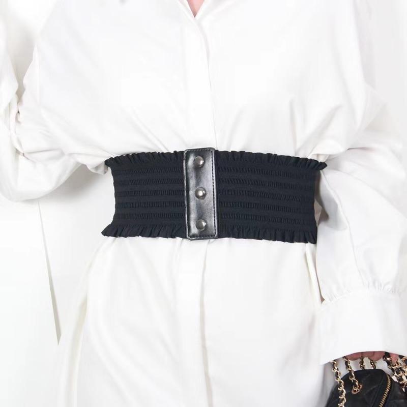 Оборки широкий пояс тройная пряжка элегантный эластичный пояс декоративный платье пояс для женщин большой размер