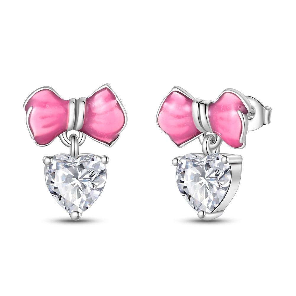 Новые медные серьги-пусеты в виде розовых бантиков с блестками и серьги-кольца с подвесками-паве для девочки, милые романтические украшения в подарок