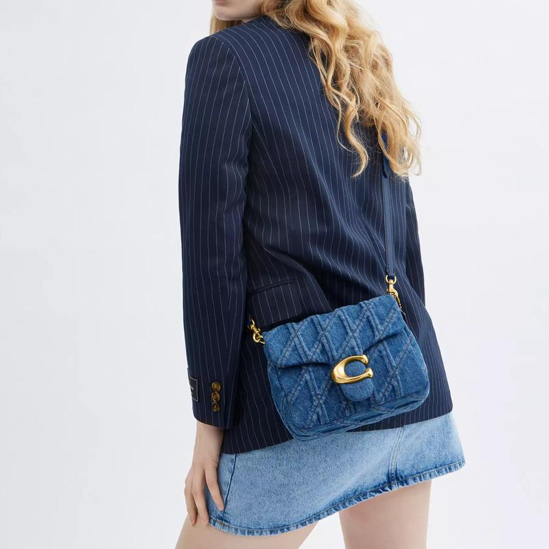 COACH Tabby 20 Times Square Quilted Logo Denim Shoulder Bag Small Women's Brass with Dark Blue