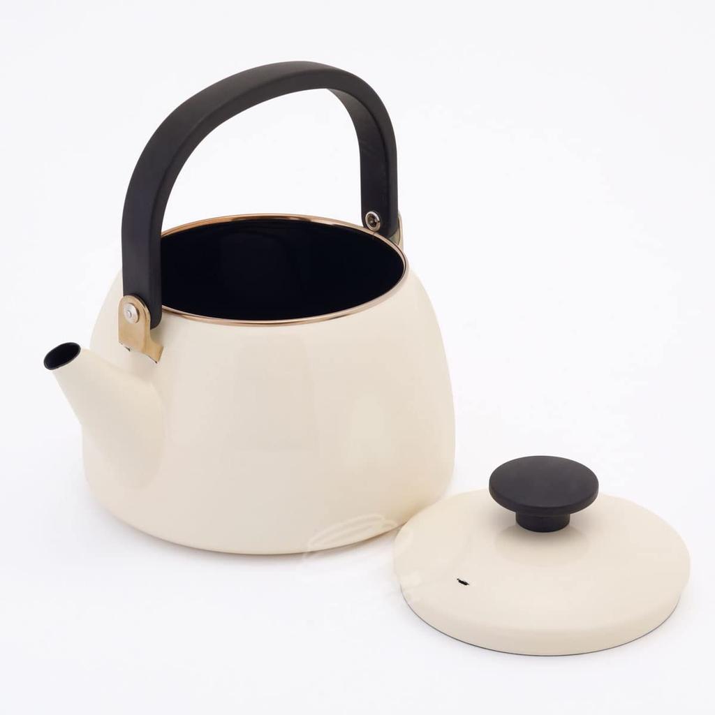 Fuji Enamel Gas and Induction Compatible Wide-Mouth Kettle, 2.5L, Vanilla,