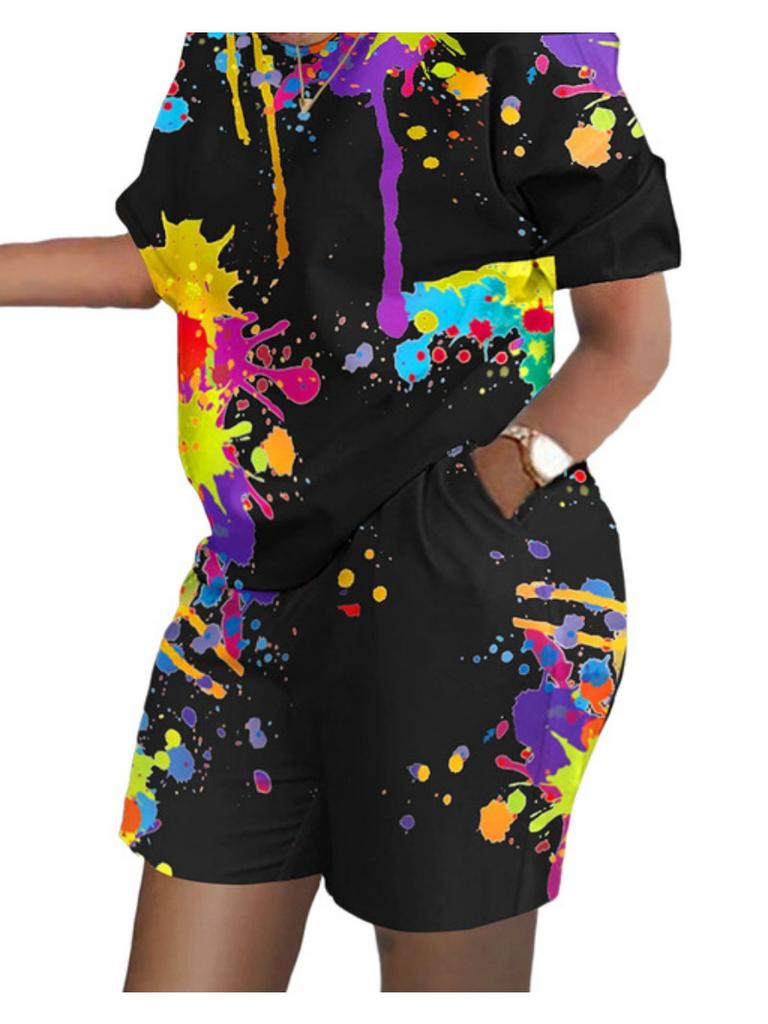 Casual Women's 2-piece 3d Printed Fashionable Short Sleeved Top and Shorts Set Oversized Loose and Simple 2-piece Set