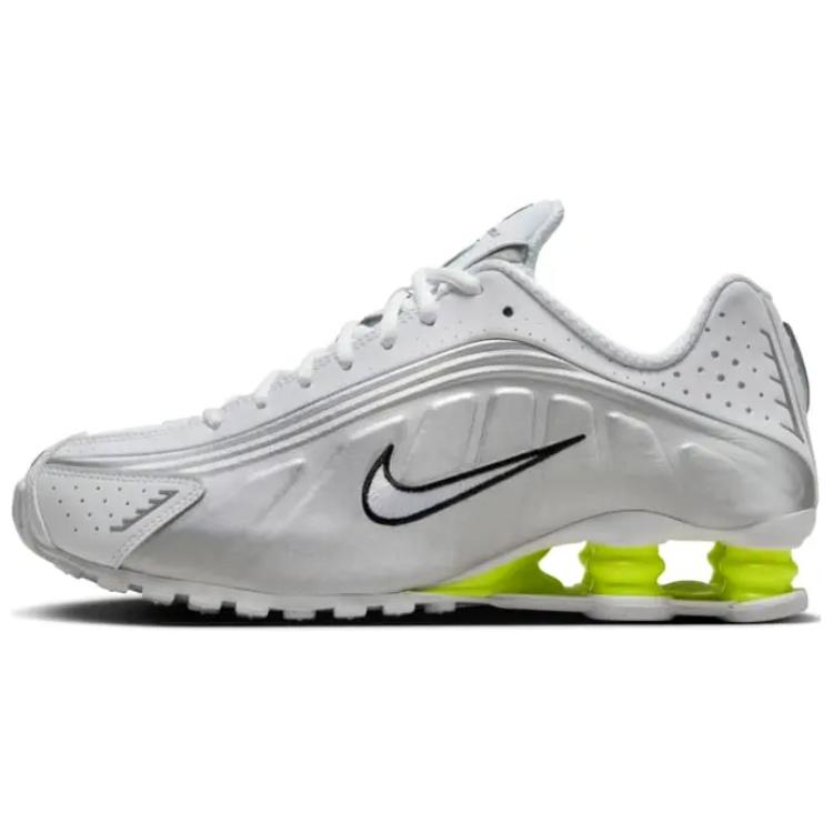 Nike Shox R4 белые металлические серебристые женские кроссовки Volt AR3565-102