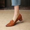 Fashion New Style Fashion Women's Pleated Slip On Mid Heel Office Ladies Shoe Chunky Heel Women Square Toe Shoes for Woman Zapatos Mujer