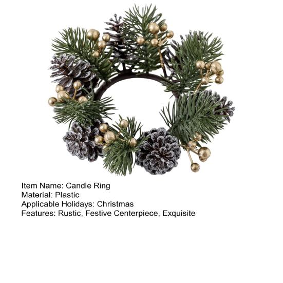 Christmas Candle Ring Artificial Pine Needle Pinecone Berries Garland Rustic Festive Candle Wreath for Home Table Centerpiece Decor