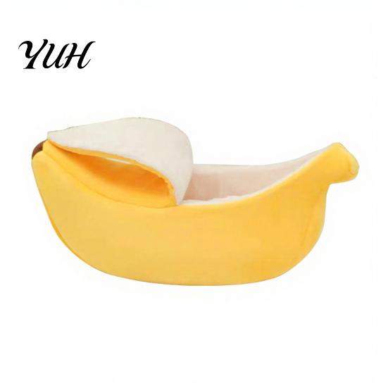 Thick Filled Puppy Bed Banana Cat Bed, Plush Pet Cave with Lid, Fleece Lined, Cozy Soft Enclosed Hideaway, Warm Semi for Cats, Small Dogs, Autumn