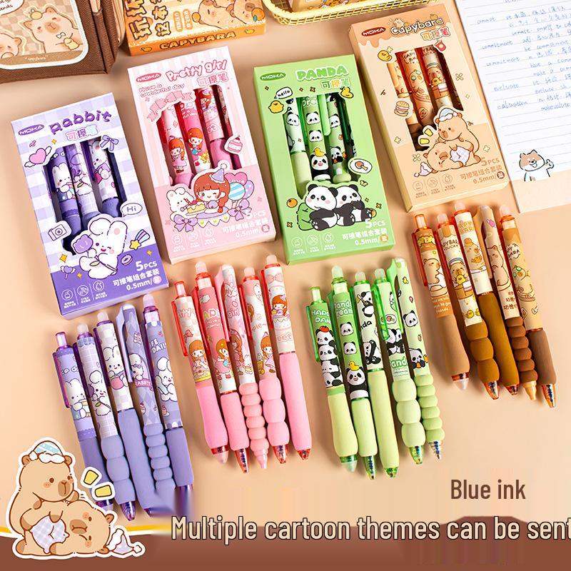 Капибара Стираемая гелевая ручка с губчатым рукавом - Нажимной механизм, Синие чернила