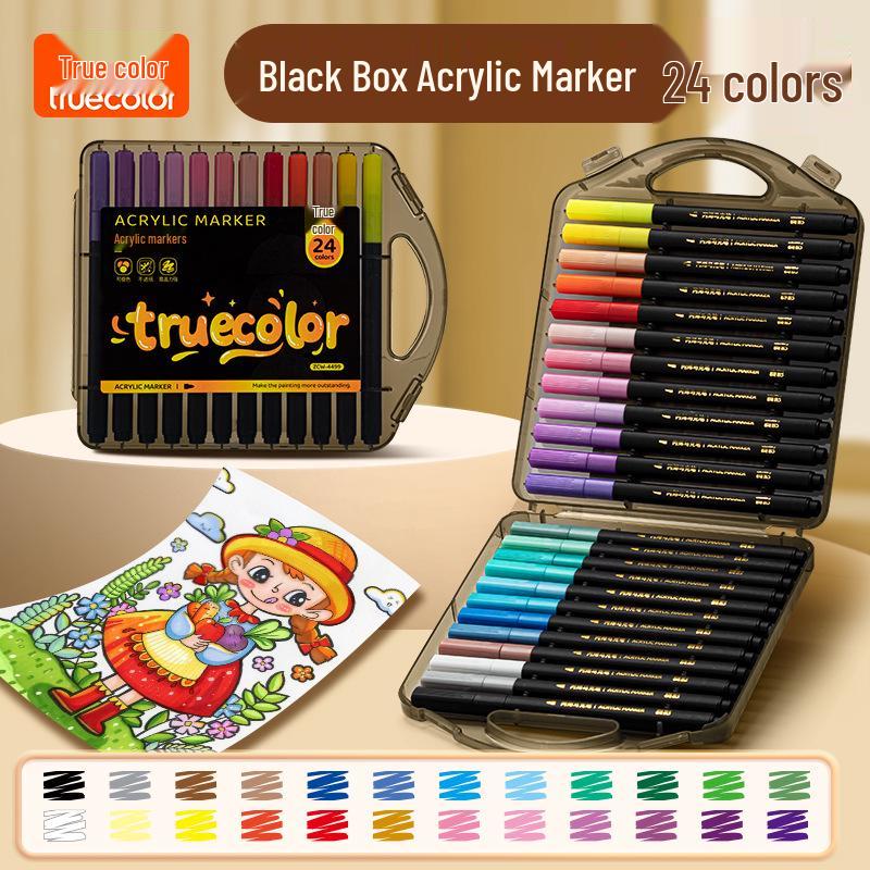 Акриловые маркеры с мягким наконечником и кисти для рисования True Color для детей, не растекающиеся, штабелируемые цвета, цветные карандаши в черной коробке