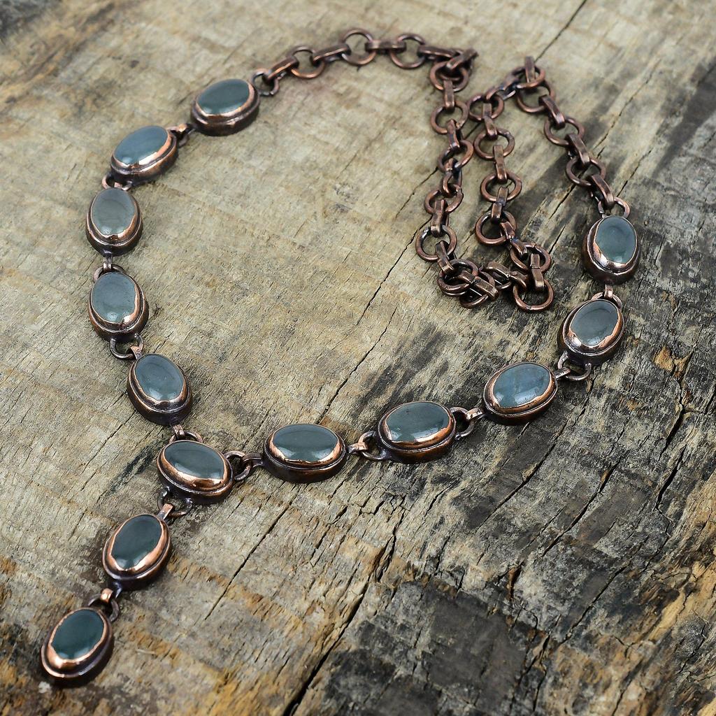 Aquamarine necklace electroformed copper necklace adjustable chain necklace handmade jewelry natural gemstone necklace anniversary gifts