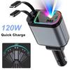 4 In 1 Car Charger 120W PD+USB Quick Charger with 2 Retractable Cable Atmosphere Lamp Star Top Light Fast Charging Adapter for IOS Android Phones