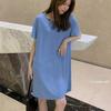 Женская летняя длинная ночная рубашка из ледяного шелка: Свободный крой, круглый вырез, модальная ткань, однотонный цвет