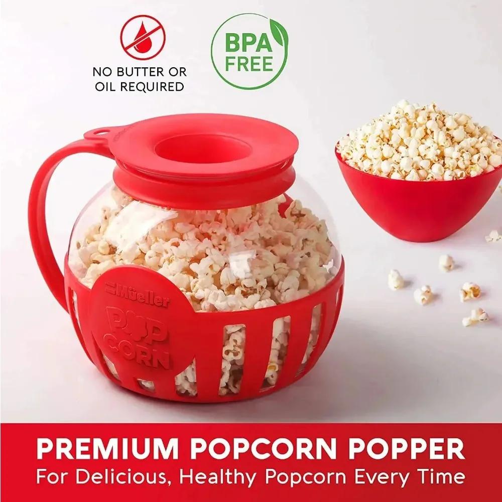 Microwave Popcorn Popper Borosilicate Glass Bowl with Silicone Lid 3-in-1 Mini Popcorn Maker Safe for Microwave