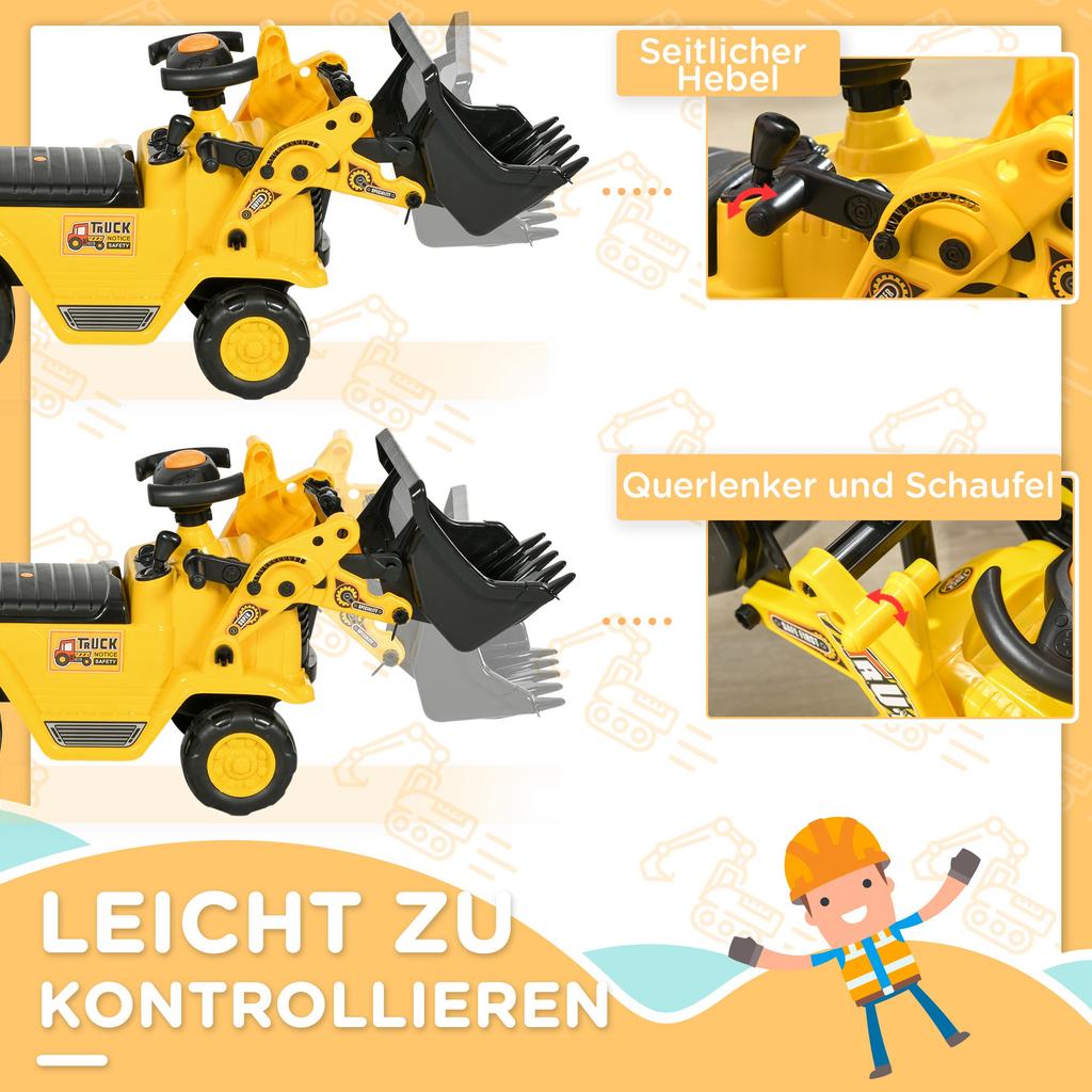 Ride-On Excavator Ride-On Digger with Shovel Kids Excavator with Storage Under Seat Sliding Car Toy Excavator for Sitting up to 30kg