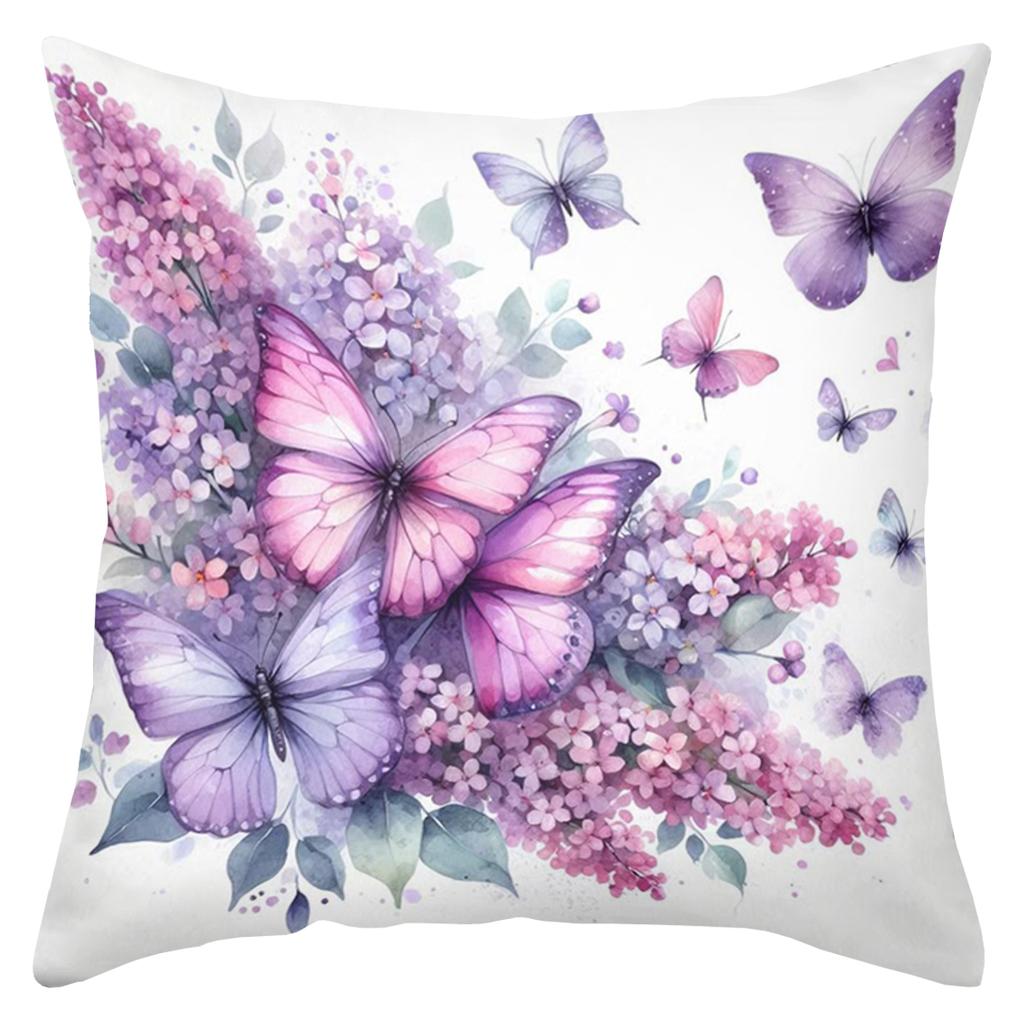 1 pieces -2D flat printing Lilac And Butterfly Patterned Decorative Throw Pillows Polyester pillowcase, sofa cushion cov