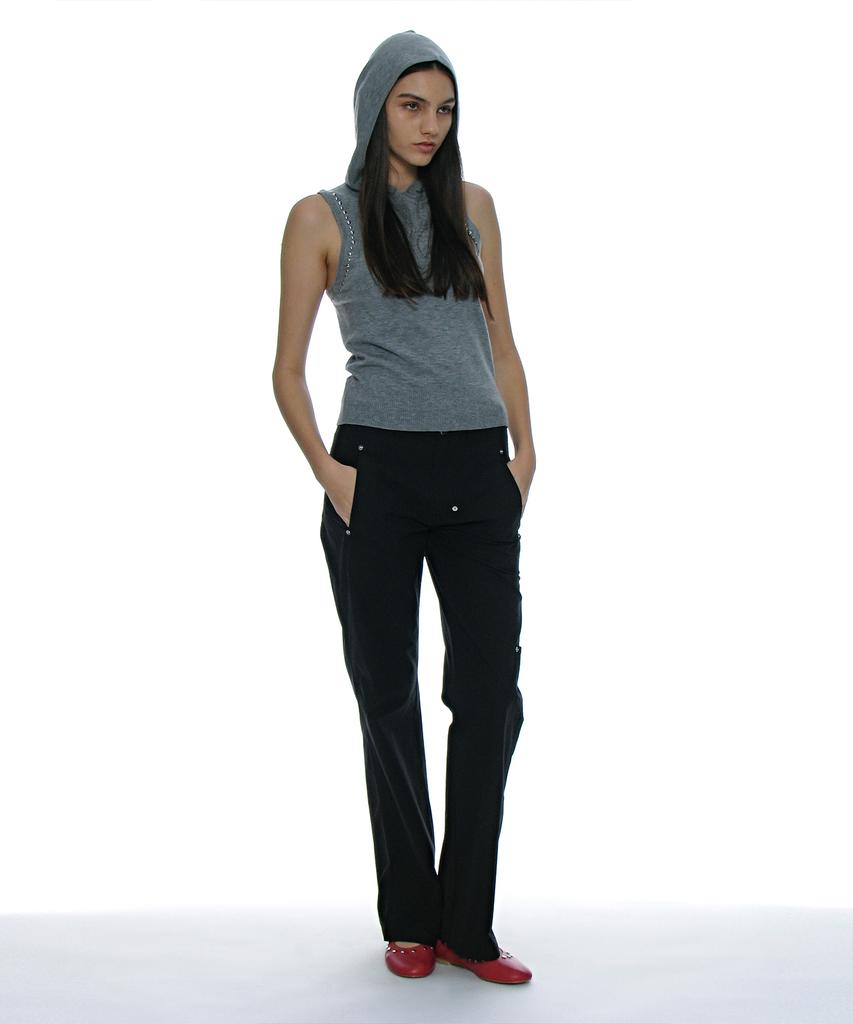 PARTIMENTO WOMEN Studded Hoodie Knit Top_Melange