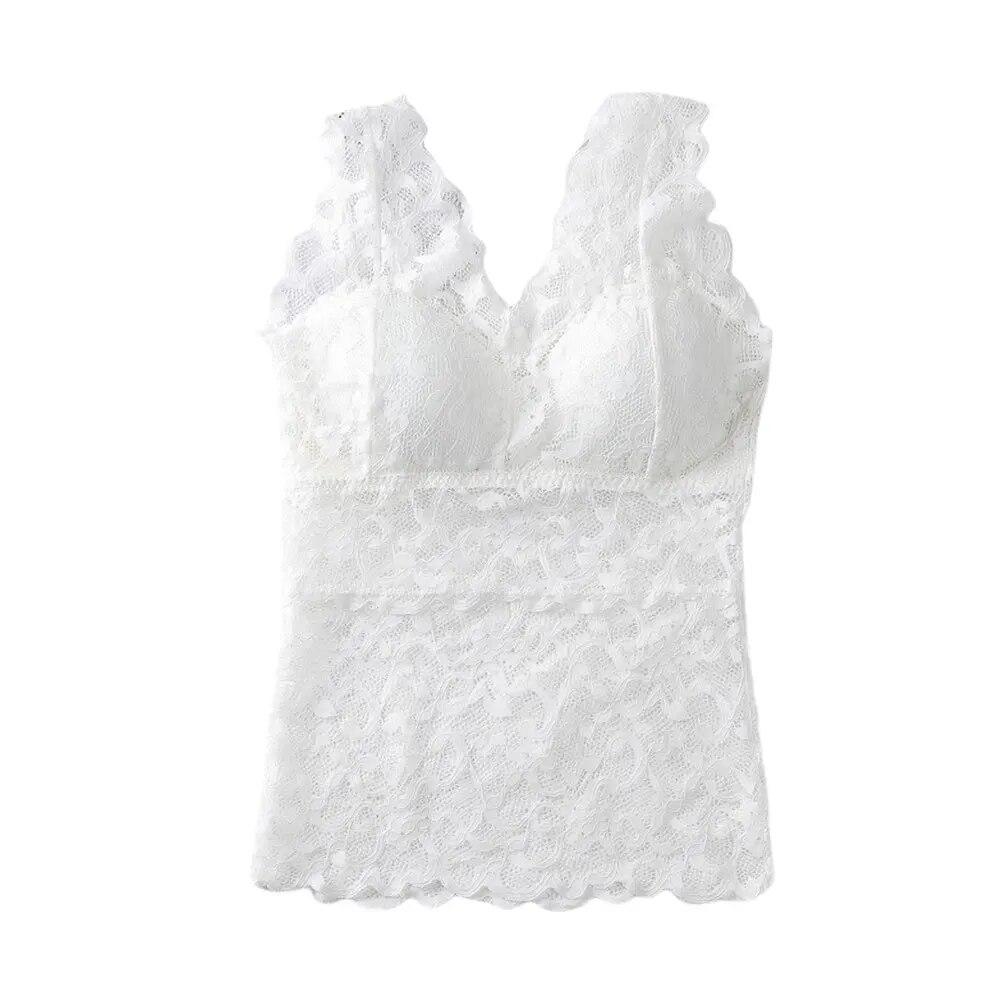 Women's Long Wide Shoulder Strap Lace Beautiful Back Wrapped Chest Stripes Anti-light Bottoming with Chest Pad No Steel Ring Underwear Stealth